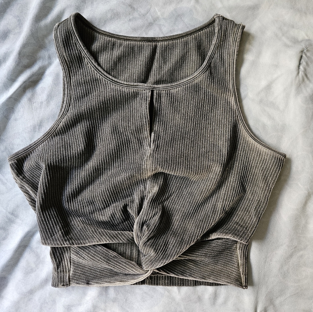 Fabletics Ribbed Cut Out Cropped Tank - Green - Size S